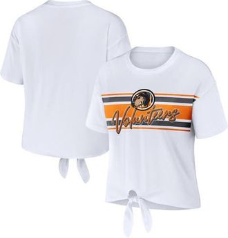 WEAR by Erin Andrews Womens WEAR by Erin Andrews White Tennessee Volunteers Striped Front Knot Cropped T-Shirt at Nordstrom, Size Xx-Large