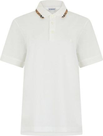 Burberry White Solid Shirt Collar Polo