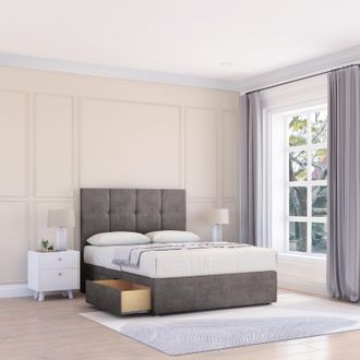 Sloomy Jasmine Naples Bed Set With 4 Drawers, Mattress & 26 Headboard in Dark Grey | Size: Small Double