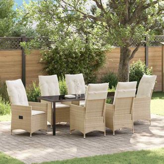 vidaXL Conjunto De Comedor De Jard&iacute;n 7 Pcs Beige Rat&aacute;n Sint&eacute;tico Vidaxl