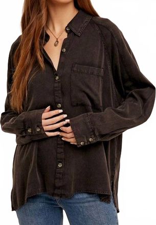 Hem & Thread Mineral Washed Button Down Shirt In Black