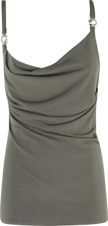 Coperni Green Logo Cowl-Neck Open-Back Polyester Top