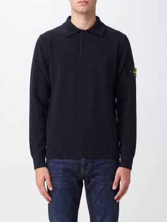 Stone Island Polo a maniche lunghe in maglia di pura lana vergine con logo Compass