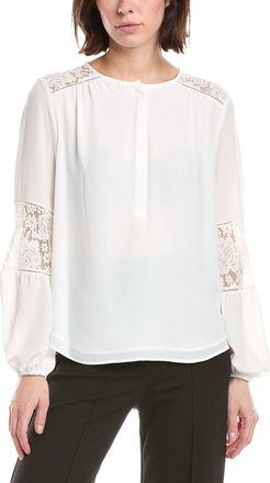 T Tahari Half Placket Lace Trim Blouse