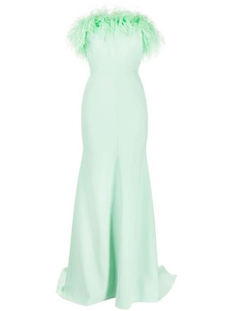 Jenny Packham Mabel feather-trim gown - women - Polyester - 8 - Green