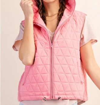 Greek Archaic Kori Hooded Lined Side Pocket Sleeveless Vest In Pink