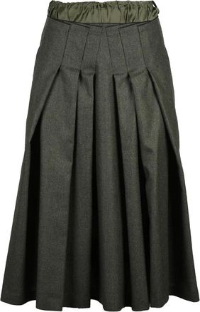 Aspesi Flared Green Viscose Skirt with Structured Pleats and Inner Slip