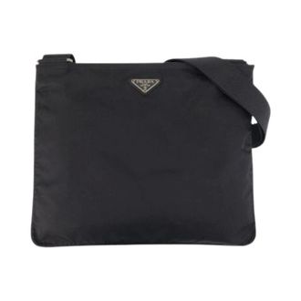 Prada Pre-owned Cross Body Bags, female, Black, Size: ONE SIZE Pre-owned Nylon Tessuto Triangle Logo Shoulder Bag