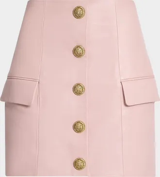 Balmain Button-Front Leather Mini Skirt