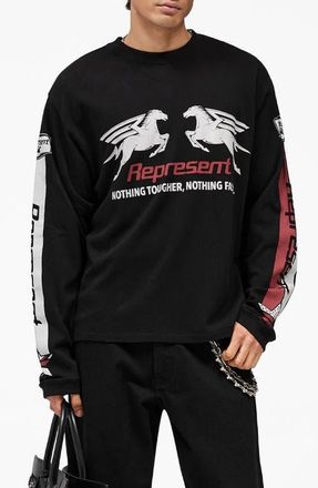 Represent Long Sleeve Cotton Graphic T-Shirt in Jet Black at Nordstrom, Size X-Large