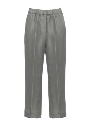PESERICO Green Elastic Waist Linen-Blend Pants