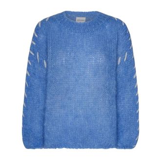 Americandreams Catia Mohair Stitch Pullover - Dames - Ronde hals truien - Blauw - L/Xl - Wol - Truien & Vesten