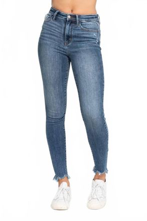Judy Blue Destroy Sharkbite Hem High Waist Skinny Jeans In Medium Wash
