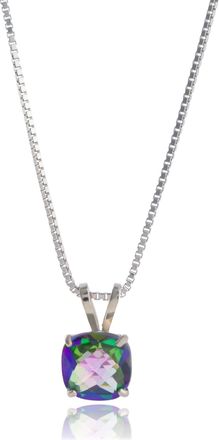 MAX + STONE 925 Sterling Silver 6mm Cushion Cut Gemstone Birthstone Pendant Necklace