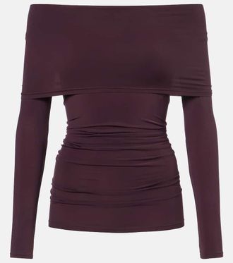 Wolford Ruched semi-sheer off-shoulder top