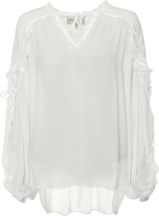 Munthe Blouse met ruches en V-hals - Dames - Blouses - Wit - XS - Overhemden