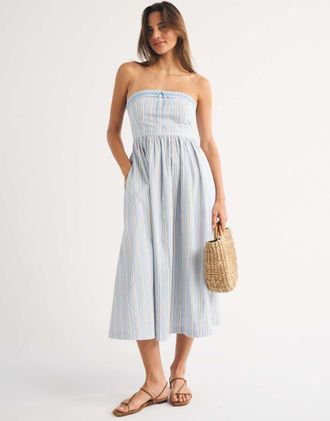 Abercrombie & Fitch Vestito midi a fascia blu a righe