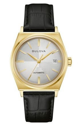 Bulova Frank Sinatra Nothing but the Best Automatic Leather Strap Watch, 37mm in Black at Nordstrom