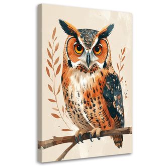 Feeby Cuadro En Lienzo, B&uacute;ho En Una Rama Animales Del Bosque, 70x100