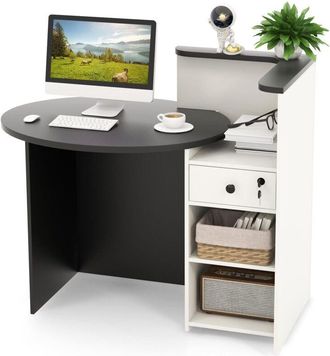 Costway Costway - Reception Desk Front Counter Desk w/ Lockable Drawer & Shelf-Black
