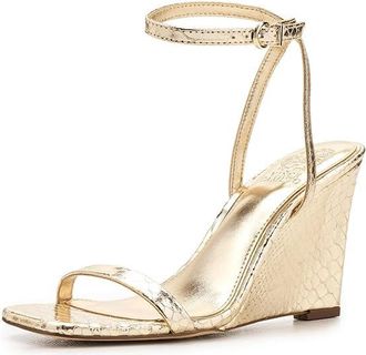 Vince Camuto Ambee Ankle Strap Wedge Sandals Womens Wedge Shoes Gold : 6.5 M, Faux Leather