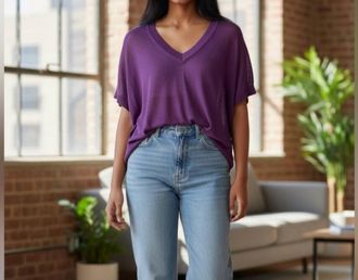 Vince Camuto V-Neck Knit Top In Purple