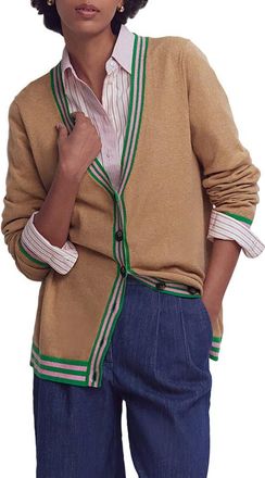 Boden Longline Cotton & Cashmere V-Neck Cardigan in Camel Melange at Nordstrom, Size Large