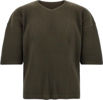 Issey Miyake Olive Green V-Neck T-Shirt