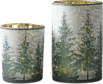 Melrose International Frosted Pine Mercury Glass Candle Holder (Set of 2) - Green, Grey, Gold