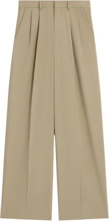 Celine Geplooide broek van katoen en wol gabardine - Dames - Wijde Broeken - Beige - XS - Katoen - Broeken