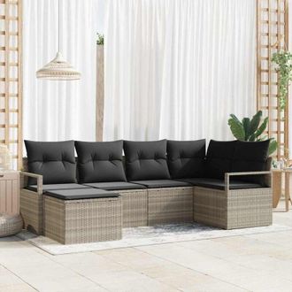 vidaXL Conjunto De Sof&aacute; De Jard&iacute;n 6 Pcs Gris Claro Polirat&aacute;n Vidaxl