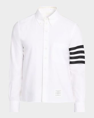 Thom Browne Mens Cotton and Silk Straight Fit 4-Bar Sleeve Sport Shirt