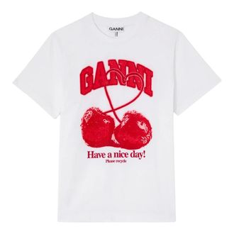 Ganni T-Shirts, female, White, Size: XS T-shirt with Cherry