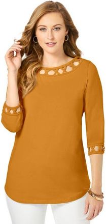 Jessica London Stretch Cotton Lattice Boatneck Tunic in Rich Gold at Nordstrom, Size Medium