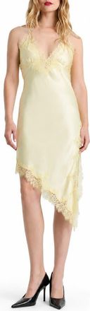 Bardot Silvio Asymmetric Lace Trim Satin Dress in Buttercup at Nordstrom, Size 12