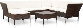 vidaXL Set Muebles De Jard&iacute;n 8 Piezas Y Cojines Rat&aacute;n Sint&eacute;tico Marr&oacute;n Vidaxl
