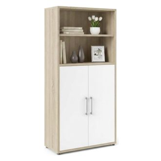 Dmora Dmora - Aparador Saotome, Buf&eacute; De Sal&oacute;n, Aparador De Sal&oacute;n, Despensa De Cocina, 89x40 H186 Cm, Roble Y Blanco
