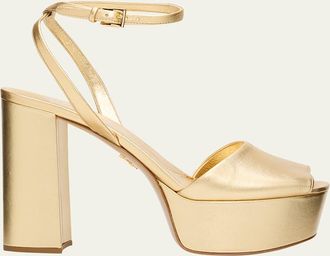 Prada 115mm Metallic Leather Platform Sandals