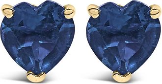 House of Brilliance 14K Yellow Gold 5MM Heart Cut Sapphire Solitaire Stud Earrings
