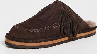 Free People Womens Fallon Fringe Mules In Chocolate Suede