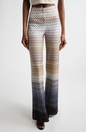 Missoni Wavy Stripe Raschel Knit Palazzo Pants in Blue And Brown Tones at Nordstrom, Size 12 Us
