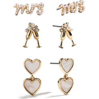 BaubleBar 3 Pairs of Happily Ever After Bridal Earrings in Pearl at Nordstrom