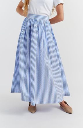 Chinti and Parker Cotton Oxford A-Line Stripe Skirt in Blue Stripe at Nordstrom, Size 10