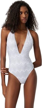 Missoni V-neck Zig Zag Lam&eacute; Viscose One-piece Swimsuit in Silver at Nordstrom, Size 42 It