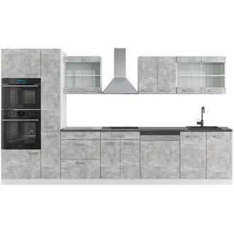Vicco Mueble De Cocina R-line, Hormig&oacute;n/blanco, 350 Cm Con Armario Alto, Et Antracita