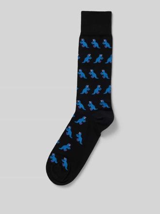 Paul Smith Socken mit gerippten B&uuml;ndchen Modell DINO ALLOVER in Black, Gr&ouml;&szlig;e 1