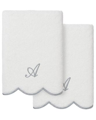 Linum Home Textiles 100% Turkish Cotton Adornia Scallop 2Pc Personalized Hand Towel Set
