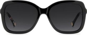 Carolina Herrera 56mm Gradient Square Sunglasses in Black/Dark Grey at Nordstrom