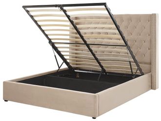 Beliani Cama matrimonial de tejido beige 160x200