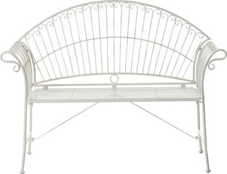 Beliani Banco De Jard&iacute;n De Hierro 2 Plazas Estilo Vintage Retro Exterior Blanco Crema Gualea